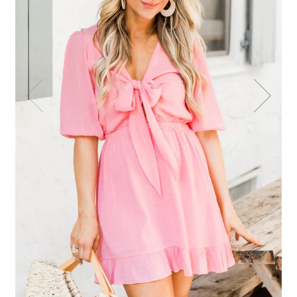 Pink Lily Pink Tie Front Mini Dress